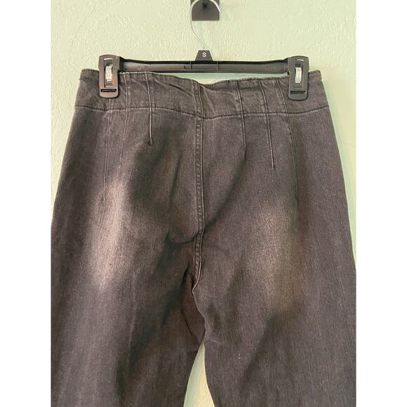 Flare Jeans Womens 10 Black (27x31.5) Stretch Wide Leg Y2K Mid Rise Two Toned - Picture 4 of 8